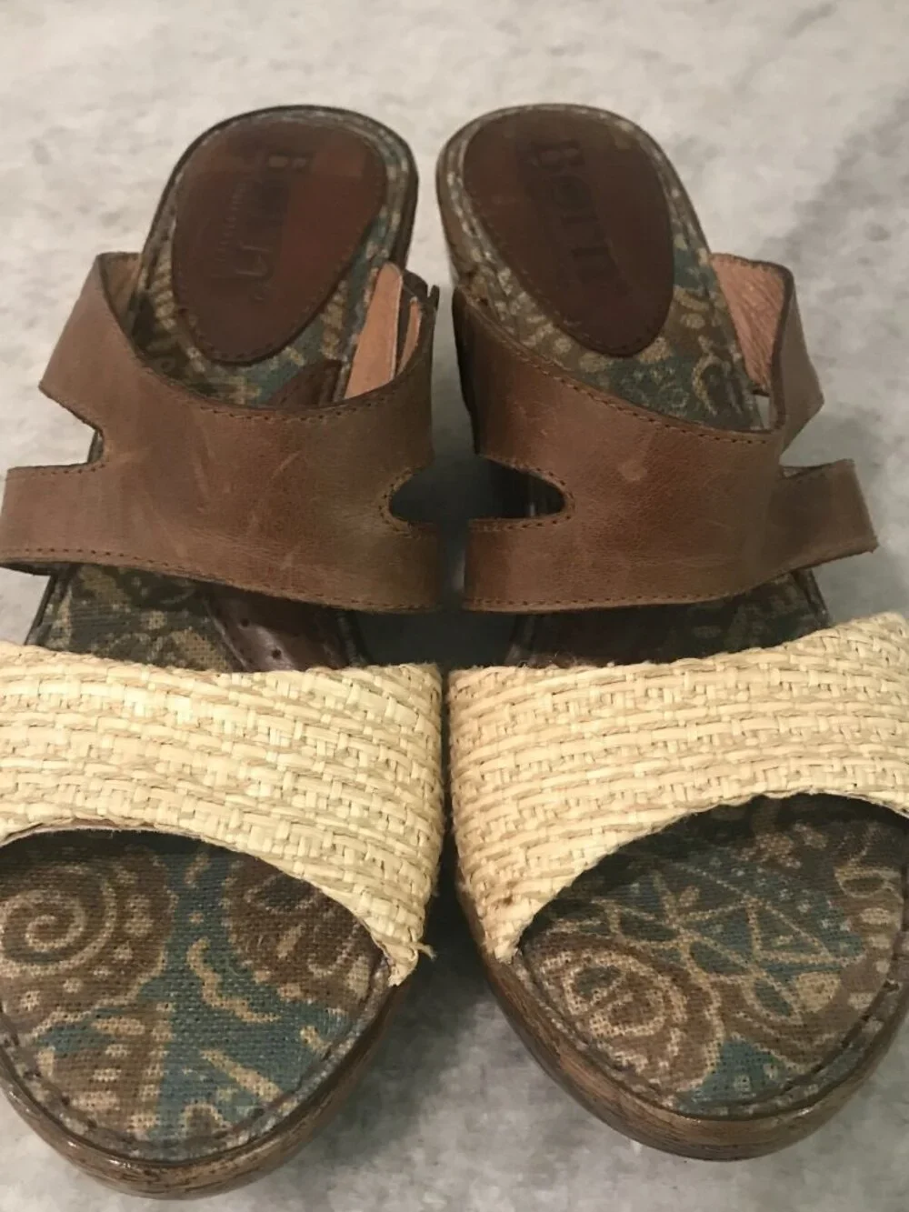 Born Sandals Womens Size 6 Wedge Heel Leather Woven Strappy Bohemian Hippie - Picture 4 of 8